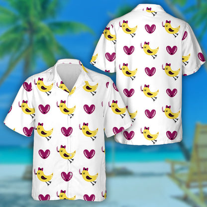 Flying Cute Bird In Bow Tie With Hearts Hawaiian Shirt, Hawaiian Shirt Gift, Christmas Gift