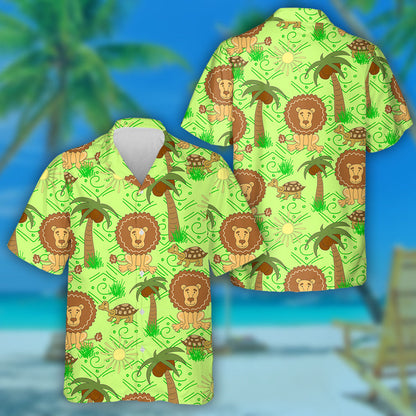 Funny Turtle Lion Palm Tree Sun And Grass Hawaiian Shirt, Hawaiian Shirt Gift, Christmas Gift