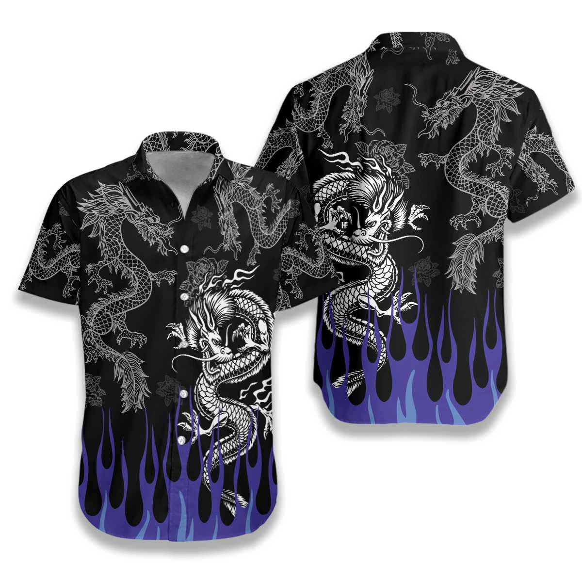Dragon With Blue Flame Background Hawaiian Shirt, Hawaiian Shirt Gift, Christmas Gift