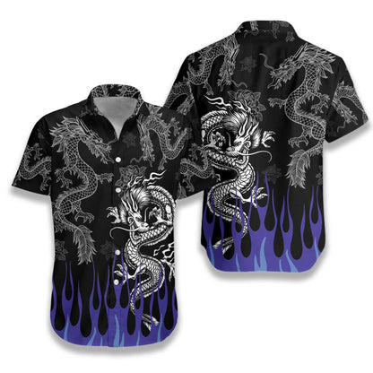 Dragon With Blue Flame Background Hawaiian Shirt, Hawaiian Shirt Gift, Christmas Gift