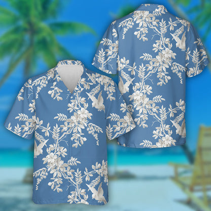 Flying Birds With Vintage Monochorme Plant Hawaiian Shirt,Hawaiian Shirt Gift, Christmas Gift
