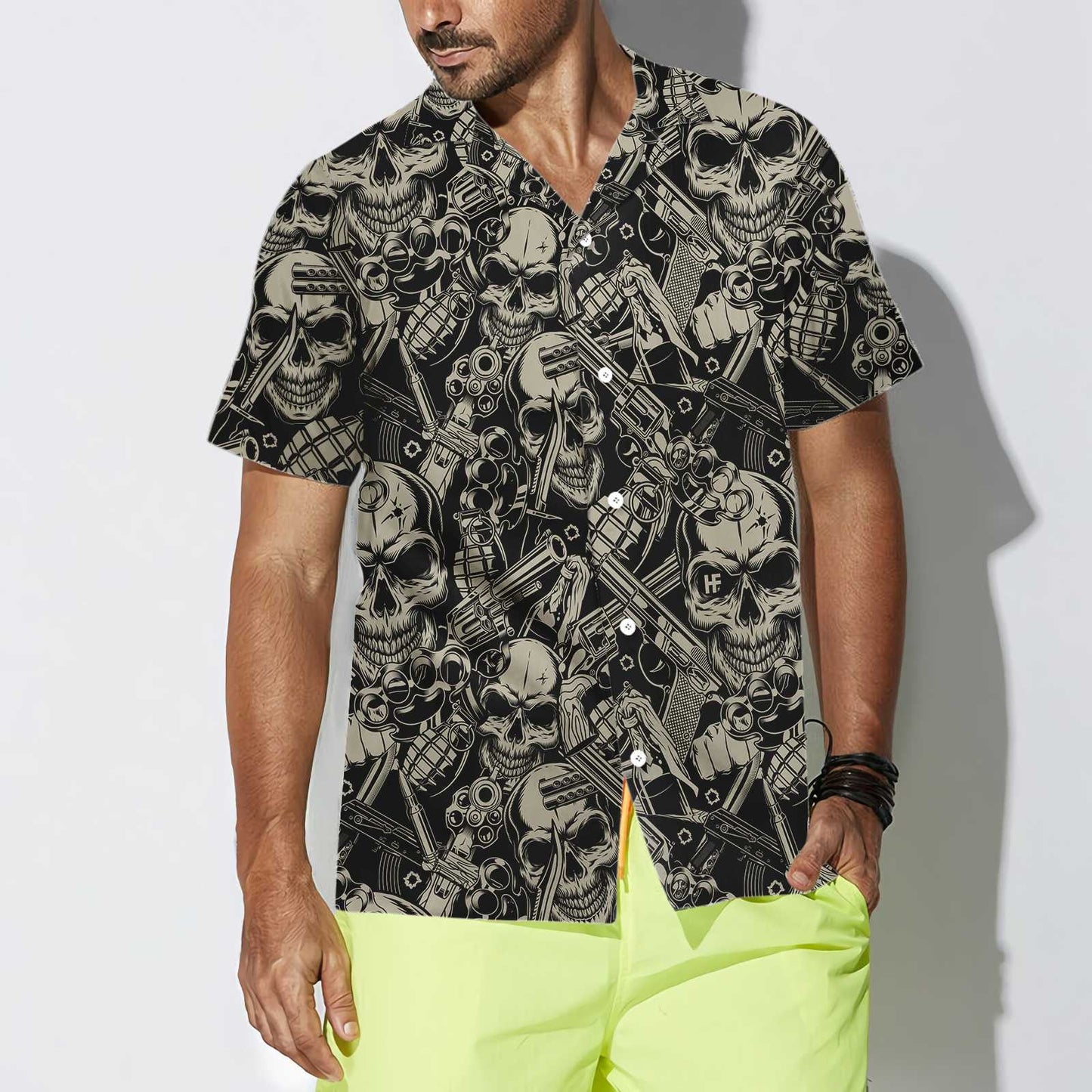 Classic Guns And Skulls Pattern Hawaiian Shirt, Hawaiian Shirt Gift, Christmas Gift