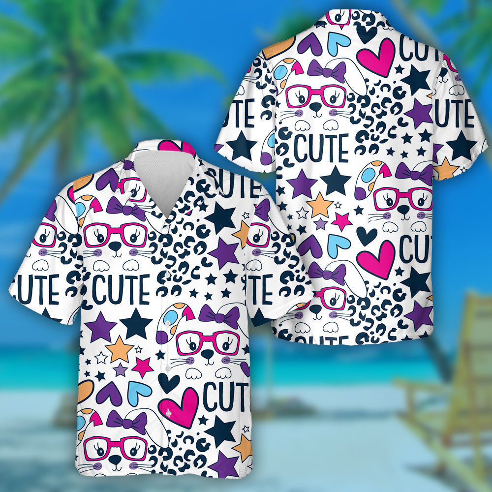 Wild Animals And Leopard With Cute Bunny Face Hawaiian Shirt, Hawaiian Shirt Gift, Christmas Gift