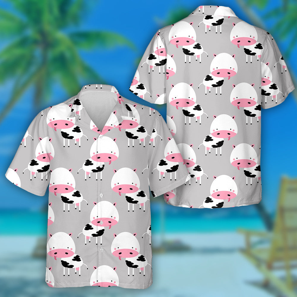 Pink Cartoon Face Of Cow On Yellow Hawaiian Shirt, Hawaiian Shirt Gift, Christmas Gift