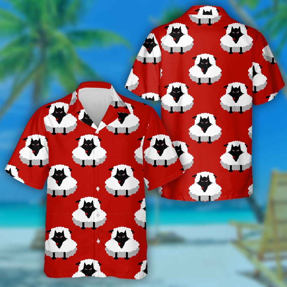 Wolfs In Sheep's Clothings On Red Background Hawaiian Shirt, Hawaiian Shirt Gift, Christmas Gift