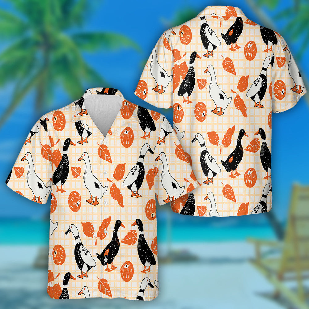 Cartoon Duck And Apples Checkered Background Hawaiian Shirt, Hawaiian For Gift