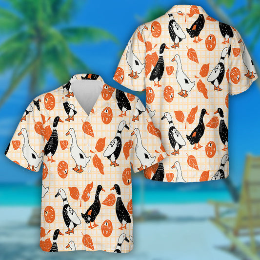 Cartoon Duck And Apples Checkered Background Hawaiian Shirt, Hawaiian For Gift