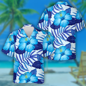 Summer Hawaiian Pattern With Exotic Tropical Blue Hibiscus Pattern Hawaiian Shirt,Hawaiian Shirt Gift, Christmas Gift