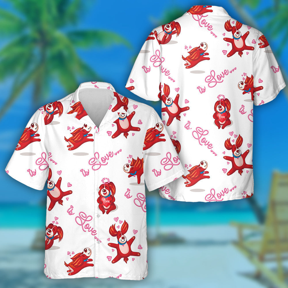 Loving Dog With Hearts Isolated Background Hawaiian Shirt,Hawaiian Shirt Gift, Christmas Gift