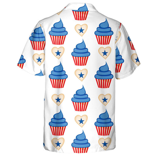 Cupcake And Herts With Stars Pattern Of 4th Of July Hawaiian Shirt, Hawaiian Shirt Gift, Christmas Gift