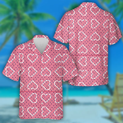 Red And White Striped Pattern With Empty White Hearts Hawaiian Shirt, Hawaiian Shirt Gift, Christmas Gift