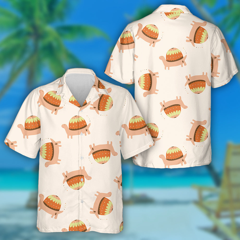 Cartoon Turtle Doodle With Yellow Flower Hawaiian Shirt, Hawaiian For Gift