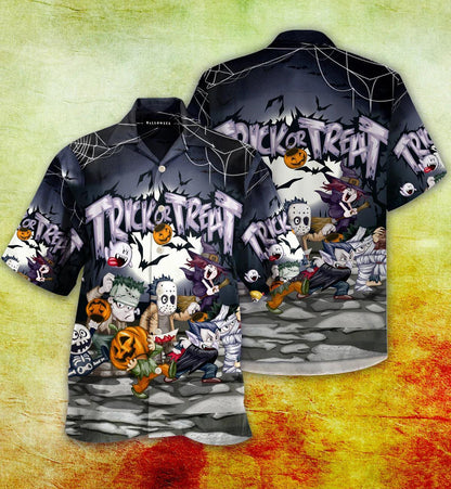 Trick Or Treat Funny Ghost Zombie With Pumpkin Lanterns Hawaiian Shirt, Hawaiian Shirt Gift, Christmas Gift