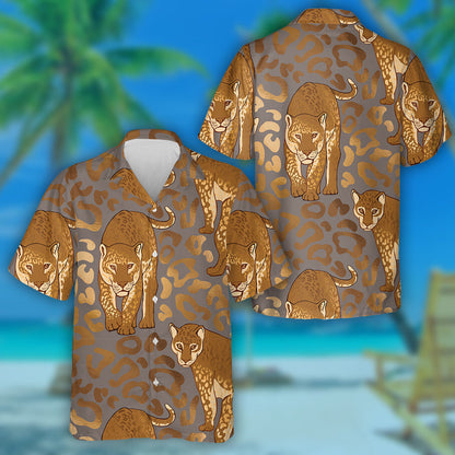 Wild Jungle African Leopard With Blue Leaves Hawaiian Shirt, Hawaiian Shirt Gift, Christmas Gift