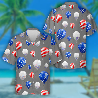Balloons Fireworks Confetti Ribbon USA Freedom Background Hawaiian Shirt, Hawaiian Shirt Gift, Christmas Gift