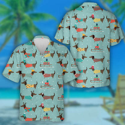 Christmas Dachshund Wearing Hats And Clothes Hawaiian Shirt, Hawaiian For Gift