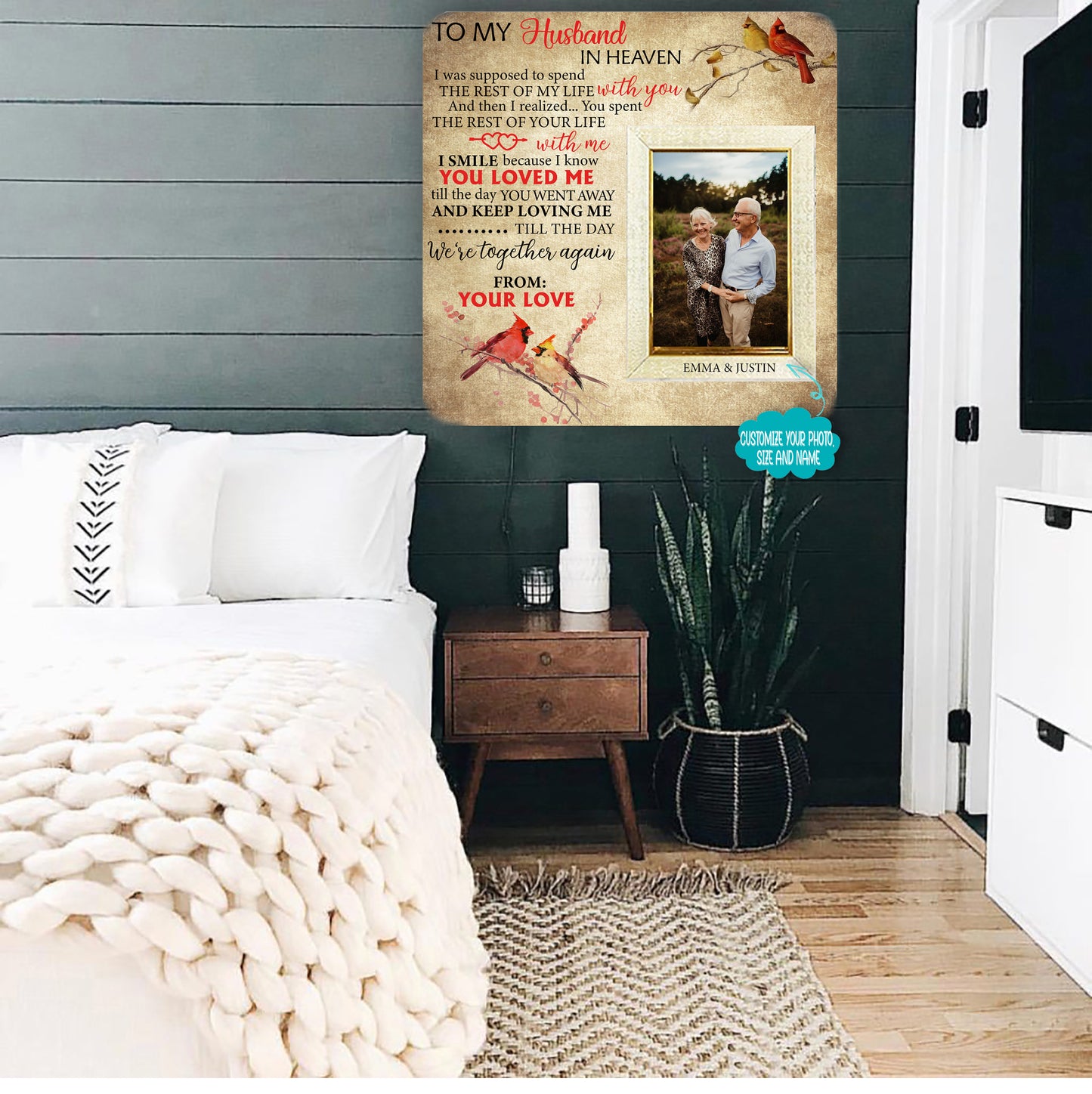 Husband in heaven Memorial Picture Frame - Keepsake Plaque That Holds a custom Photo - Sympathy Gift to Tribute The Loss of a Loved One
