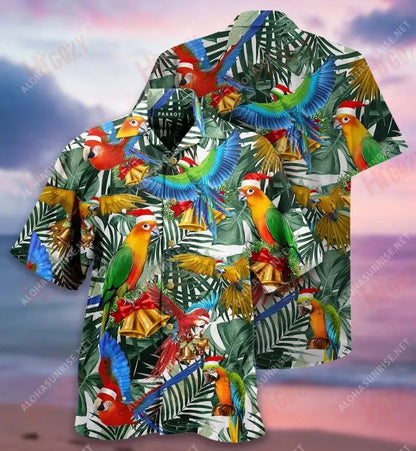 Christmas Parrot Short Hawaiian Shirt Ocean Hawaiian T Shirts Custom Hawaiian Shirts Hawaiian Shirt Pattern, Hawaiian Shirt Gift, Christmas Gift