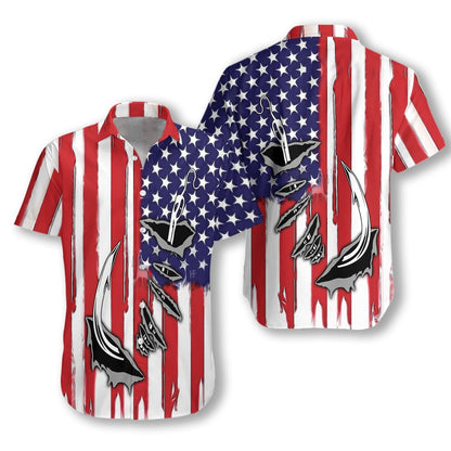 Fish Hook American Flag Background Hawaiian Shirt,Hawaiian Shirt Gift, Christmas Gift