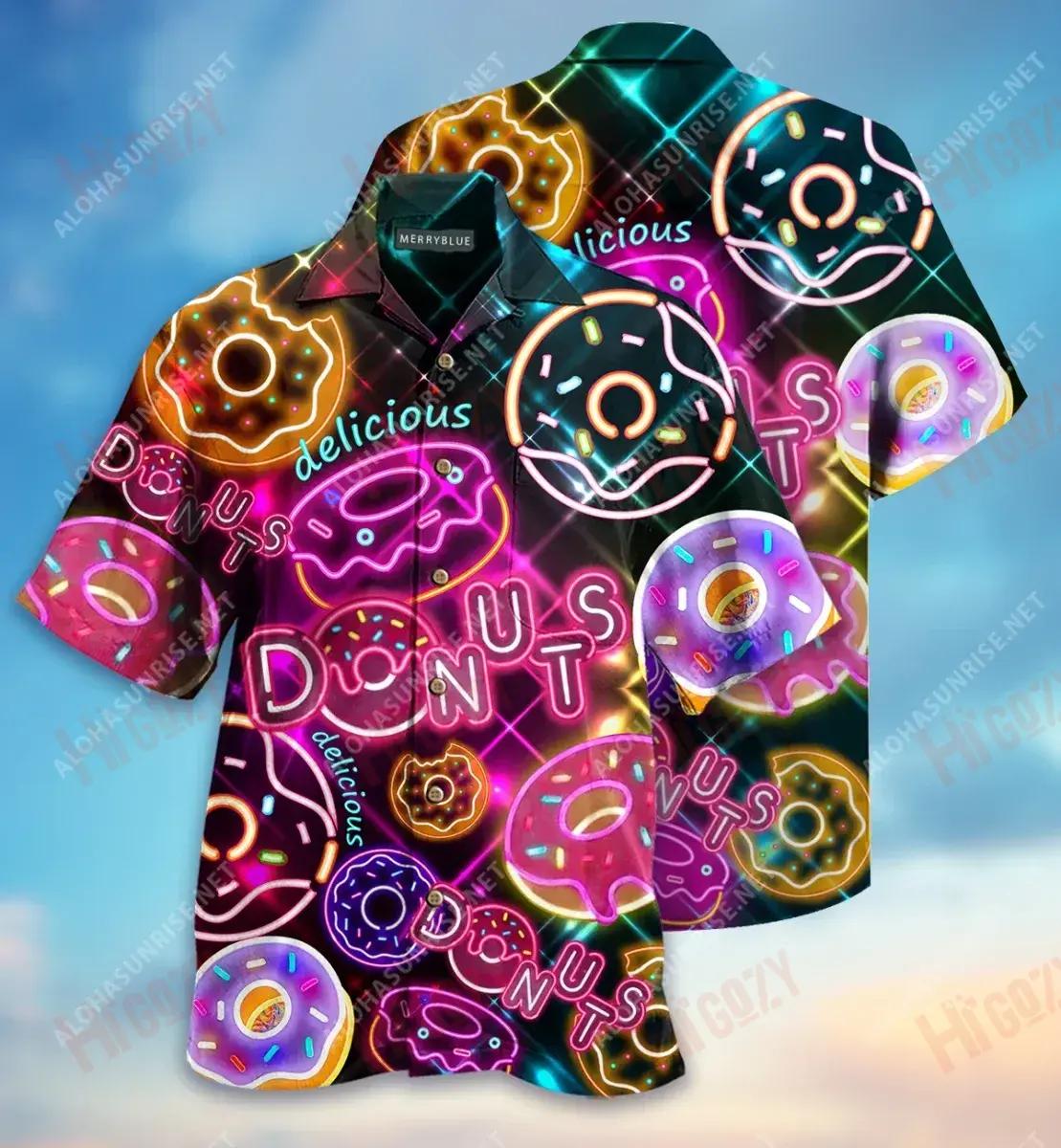 Donut Makes My Vibe Unisex Short Sleeve Shirt Vacation Hawaiian T Shirts Vintage Hawaiian Shirts Hawaiian Shirt Pattern, Hawaiian Shirt Gift, Christmas Gift
