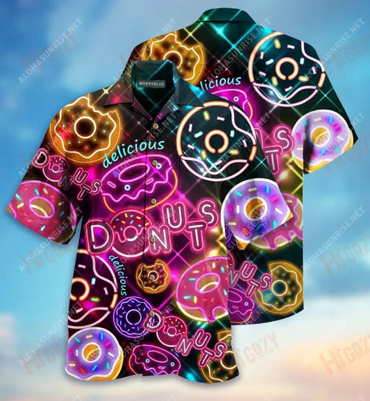 Donut Makes My Vibe Unisex Short Sleeve Shirt Vacation Hawaiian T Shirts Vintage Hawaiian Shirts Hawaiian Shirt Pattern, Hawaiian Shirt Gift, Christmas Gift