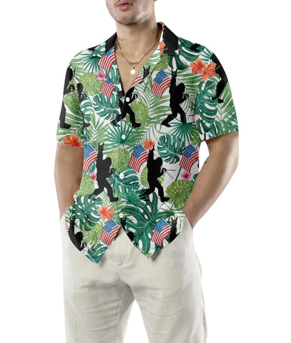 Shadow Of Bigfoot Tropical Hold USA Flag Hawaiian Shirt, Hawaiian Shirt Gift, Christmas Gift