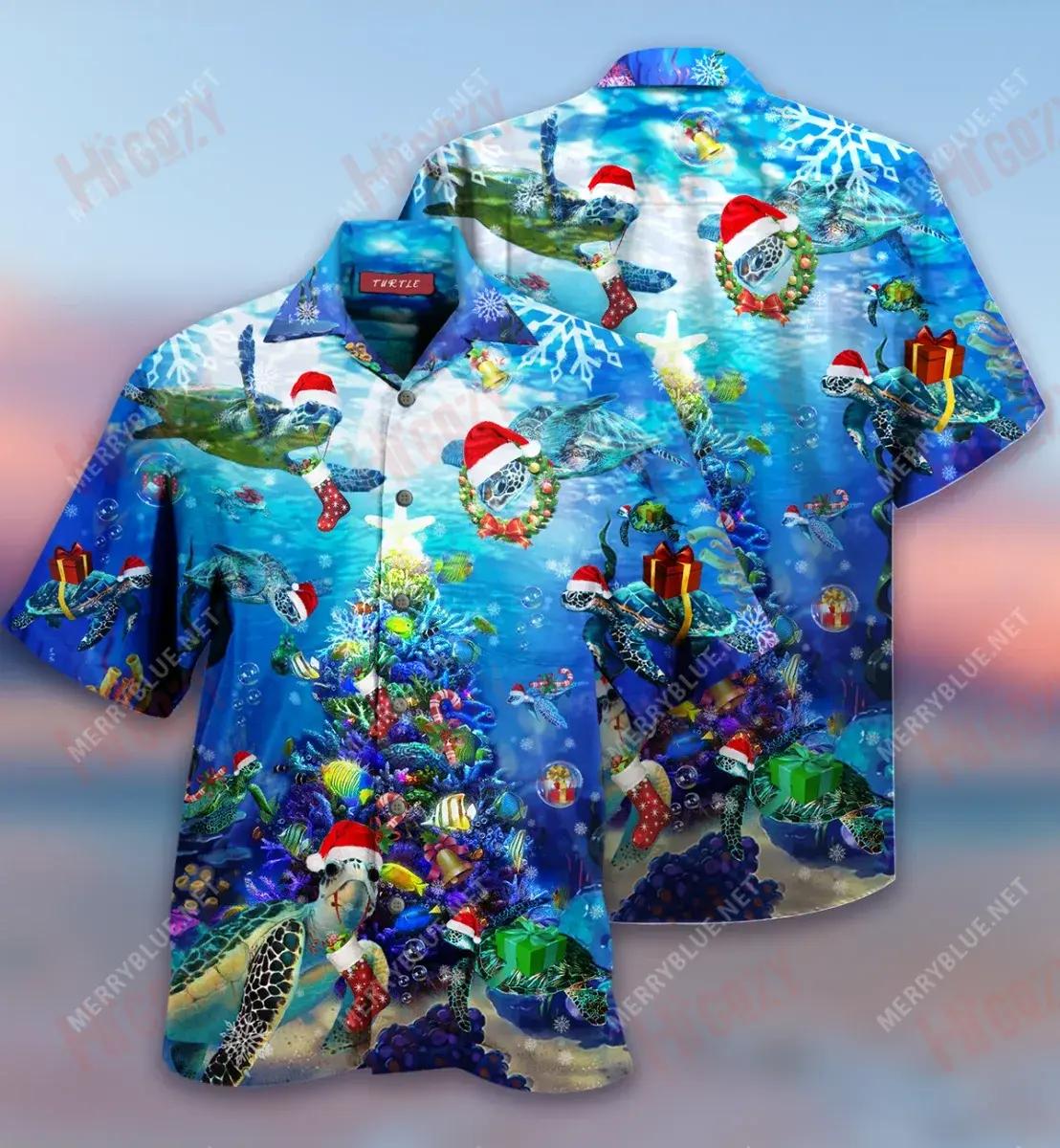 Christmas Turtle Family Reunion Short Short Sleeve Shirt Vacation Hawaiian T Shirts Custom Hawaiian Shirts Hawaiian Shirt Pattern, Hawaiian Shirt Gift, Christmas Gift