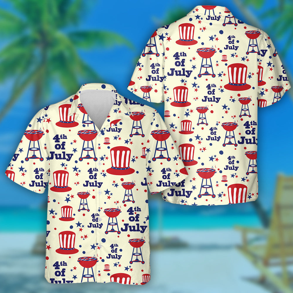Happy Fourth July With Uncle Sam Hat And Barbecue Hawaiian Shirt, Hawaiian Shirt Gift, Christmas Gift