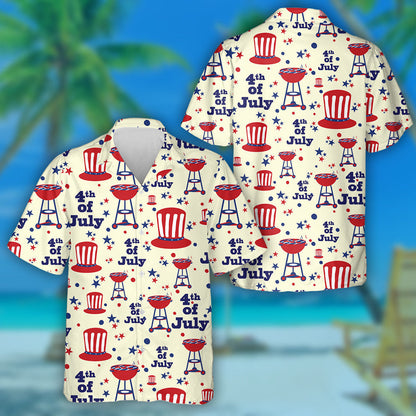 Happy Fourth July With Uncle Sam Hat And Barbecue Hawaiian Shirt, Hawaiian Shirt Gift, Christmas Gift
