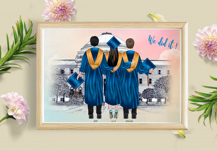 Personalized Picture 3 Best Friends Graduation Printable, Customised Friends Graduation Print, Personalised High School Graduation Girls, Unique Collect Graduation Gift