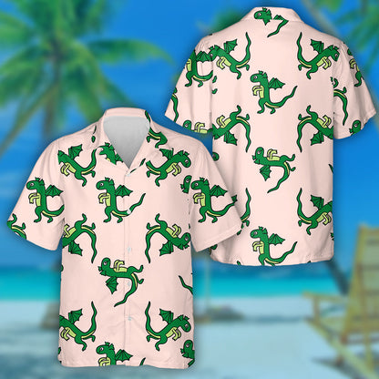 Green Dragon On Pink Monster Background Hawaiian Shirt,Hawaiian Shirt Gift, Christmas Gift