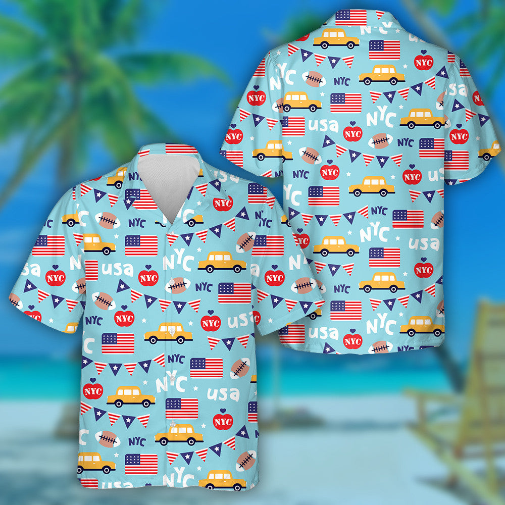 New York City Lovers Independence Day Blue Background Hawaiian Shirt, Hawaiian Shirt Gift, Christmas Gift