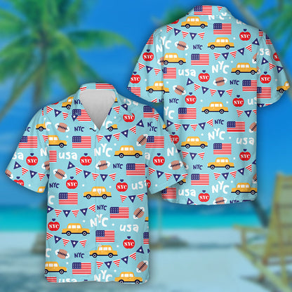 New York City Lovers Independence Day Blue Background Hawaiian Shirt, Hawaiian Shirt Gift, Christmas Gift