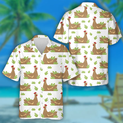 Funny Brown Chicken In Green Grass Hawaiian Shirt,Hawaiian Shirt Gift, Christmas Gift