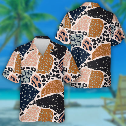 Animal Skin Leopard Spotted And Geometric Shapes Hawaiian Shirt, Hawaiian Shirt Gift, Christmas Gift