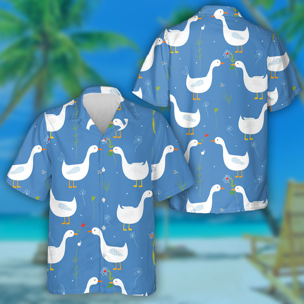 Hand Drawn Funny With Duck And Flower Hawaiian Shirt, Hawaiian Shirt Gift, Christmas Gift