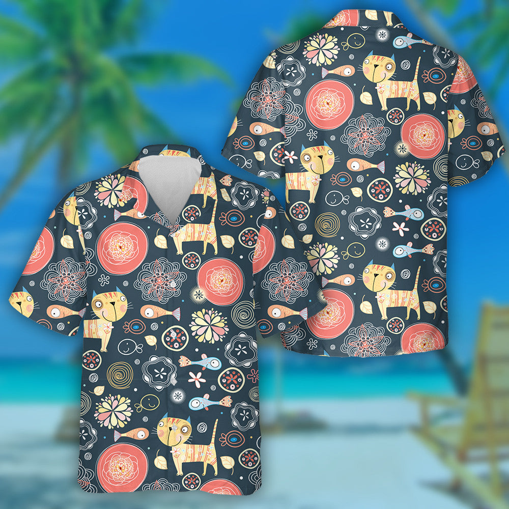 Floral Of The Cats And Fish Hawaiian Shirt, Hawaiian Shirt Gift, Christmas Gift