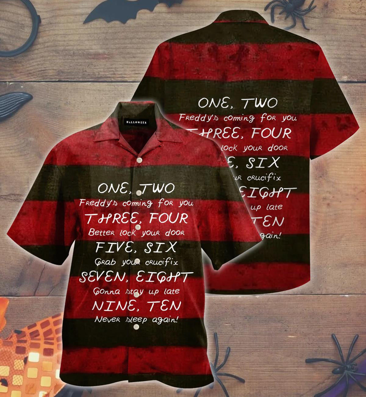 Never Sleep Again Black Red Striped Background Hawaiian Shirt, Hawaiian Shirt Gift, Christmas Gift