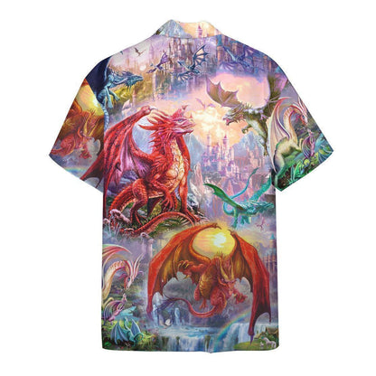 Red Dragon In The Wonderland Pattern Hawaiian Shirt,Hawaiian Shirt Gift, Christmas Gift