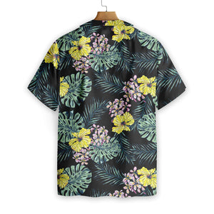 Yellow Flower And Leaves 06 Design Hawaiian Shirt, Hwaiian For Gift