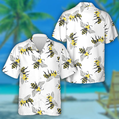 Black And Yellow Hand Drawn Flying Honey Bee Hawaiian Shirt, Hawaiian Shirt Gift, Christmas Gift