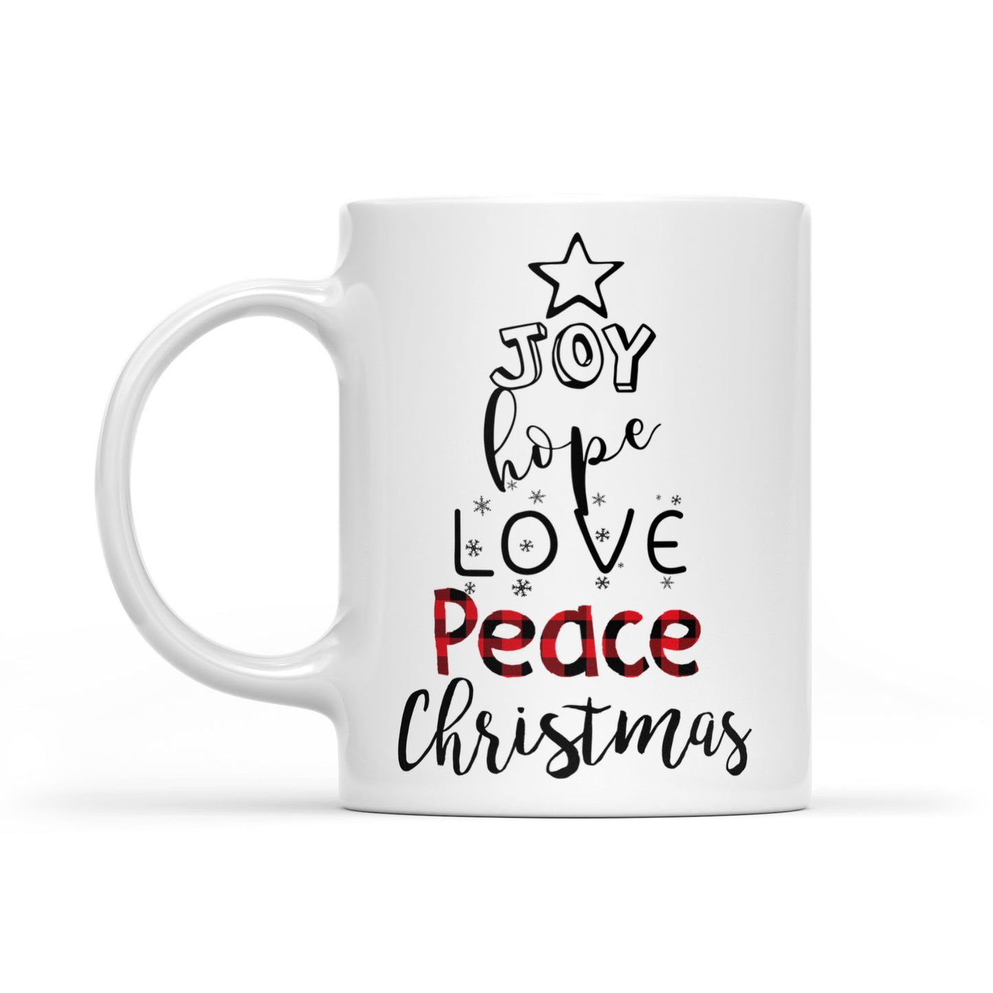 Joy Peace Love Hope Weihnachts-Geschenk, passendes Familiengeschenk, weiße Tasse, Geschenk für Weihnachten