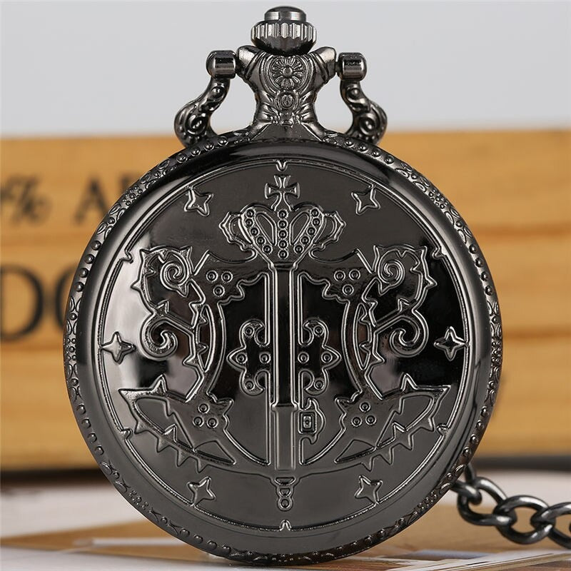 Japanese Anime Black Butler Quartz Pocket Watch Analog Slim Chain Necklace Pendant Chain Watch Fob Cosplay Hour