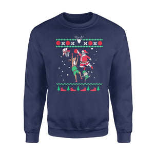 Slam dunk Santa playing - funny sweatshirt gifts christmas ugly sweater for men and women