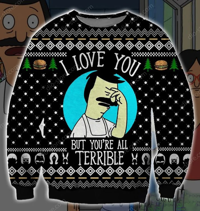 Bobs Burgers Pattern 3D Christmas Ugly Sweater, Christmas Ugly Sweater, Christmas Gift, Gift Christmas 2024