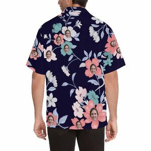 Custom Face Flower Branch Men's All Over Print Hawaiian Shirt, Hawaiian Shirt Gift, Christmas Gift