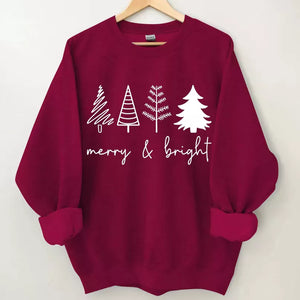 Merry & Bright Christmas Trees Sweatshirt, Christmas Shirt, Christmas Sweatshirt Cute, Christmas Winter Sweatshirt