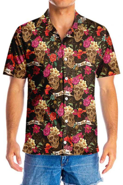 Vibrant Skull And Flowers Day Of Dead Design Hawaiian Shirt, Hawaiian Shirt Gift, Christmas Gift
