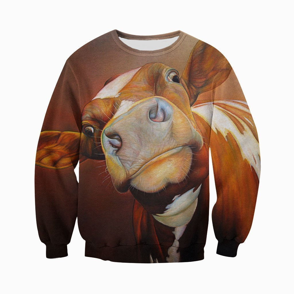 Brown Cow Face Pretty Ornamental Hawaiian Shirt, Hawaiian For Gift