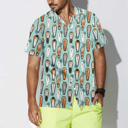 Vampire Coffins Halloween Pattern Dramatic Hawaiian Shirt, Hwaiian For Gift